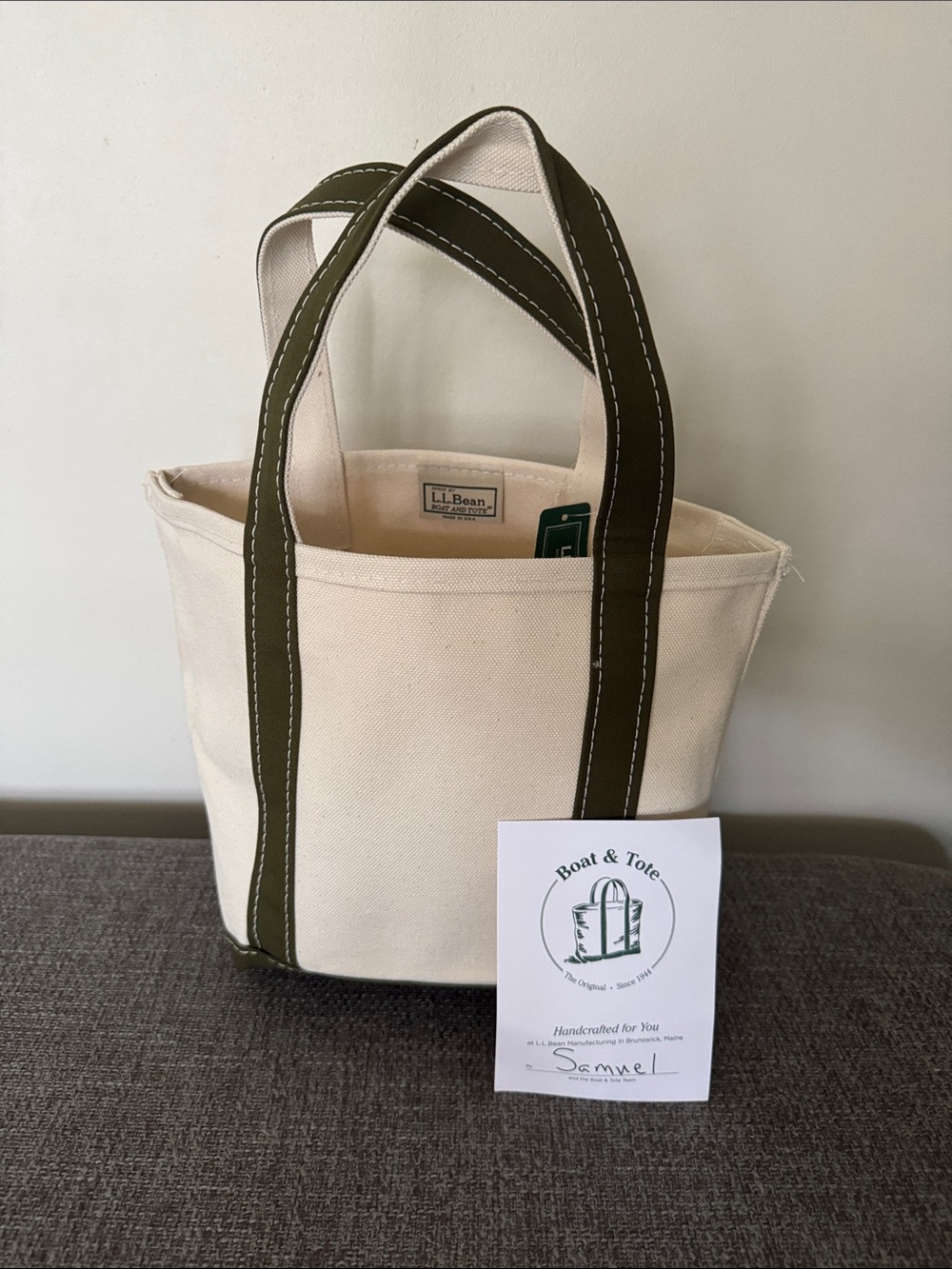 L.L. Bean Canvas Boat & Tote Bag with Olive straps